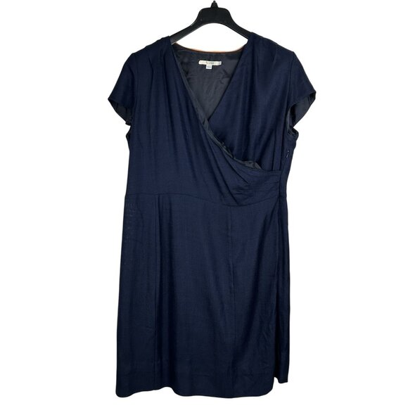 Boden Dresses & Skirts - Boden Blue Size US 18L Short Sleeve Sheath Dress Viscose V Neck Faux Wrap Front